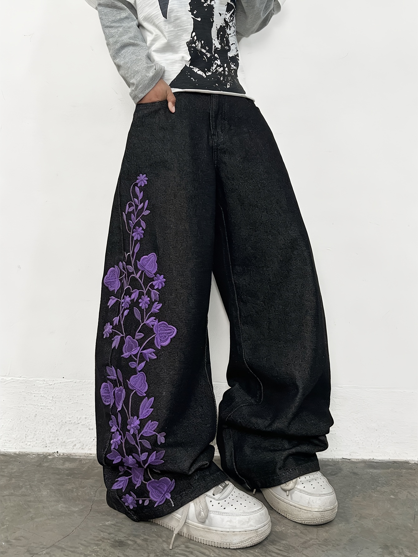 Washed Black Loose-Fitting Casual Jeans, Unisex Y2K Style