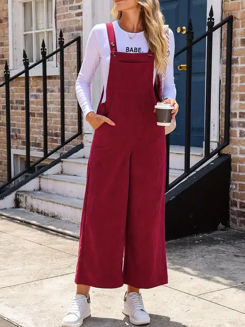 Wide Leg Overall Jumpsuit Casual Button Front Suspender - Temu