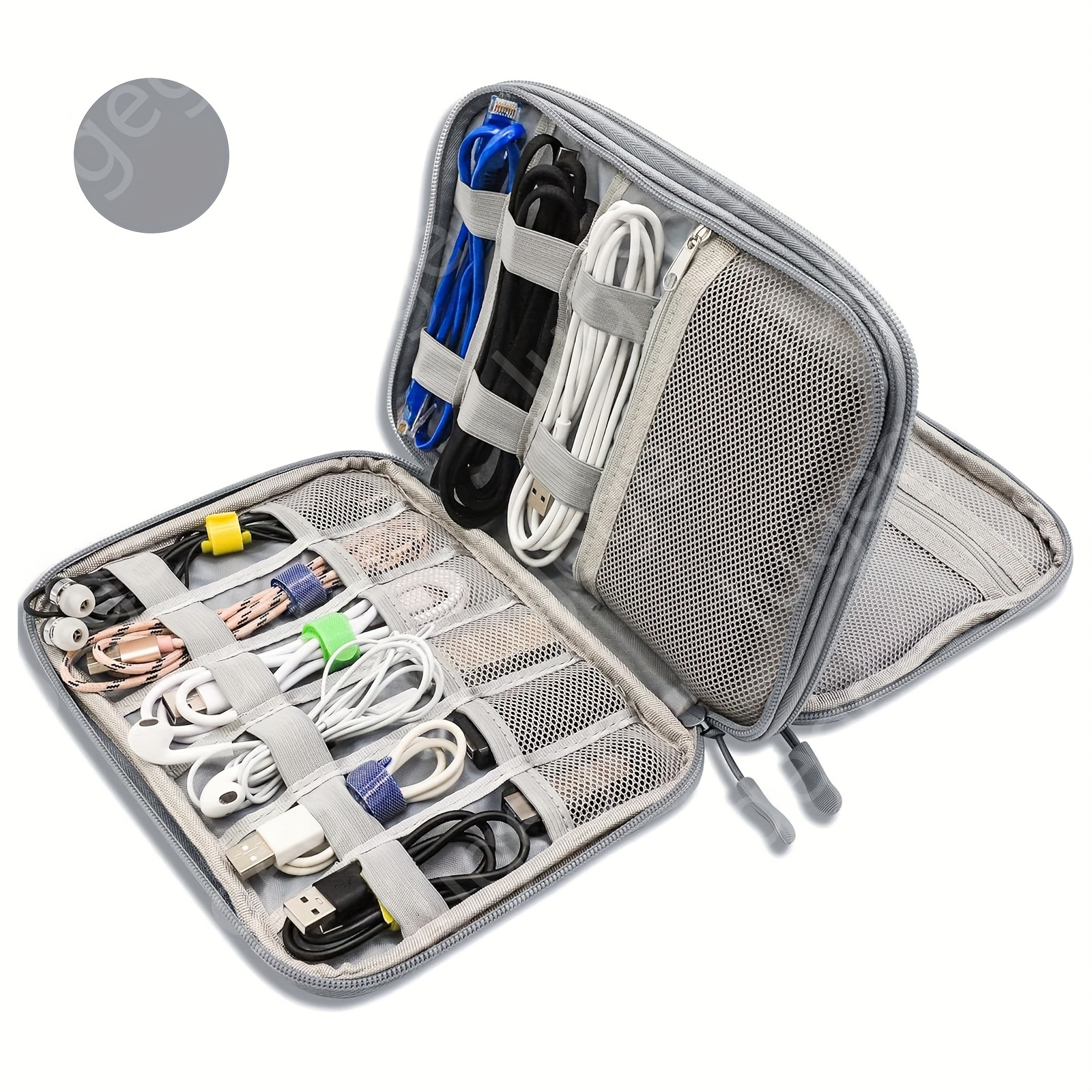 Large Double-Layer Travel Organizer Bag for Electronics, Cables  Headphones, Hard Drives, Power Banks Watches Portable Mesh Storage Case