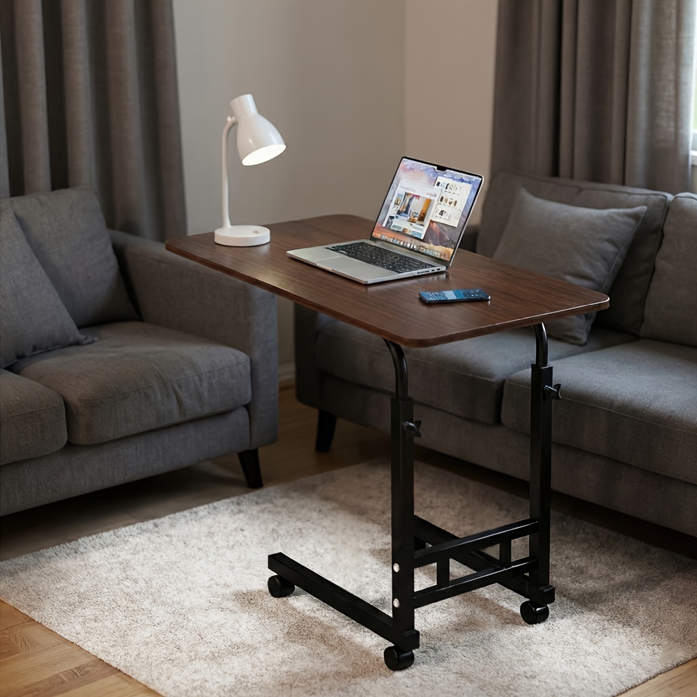 Adjustable Rolling Bedside Table with Wheels | C-Shaped Laptop Desk for Bed And Sofa, Small Mobile Overbed Table with Storage Shelves, Height Adjustable Nightstand for Home, Office And Living Room