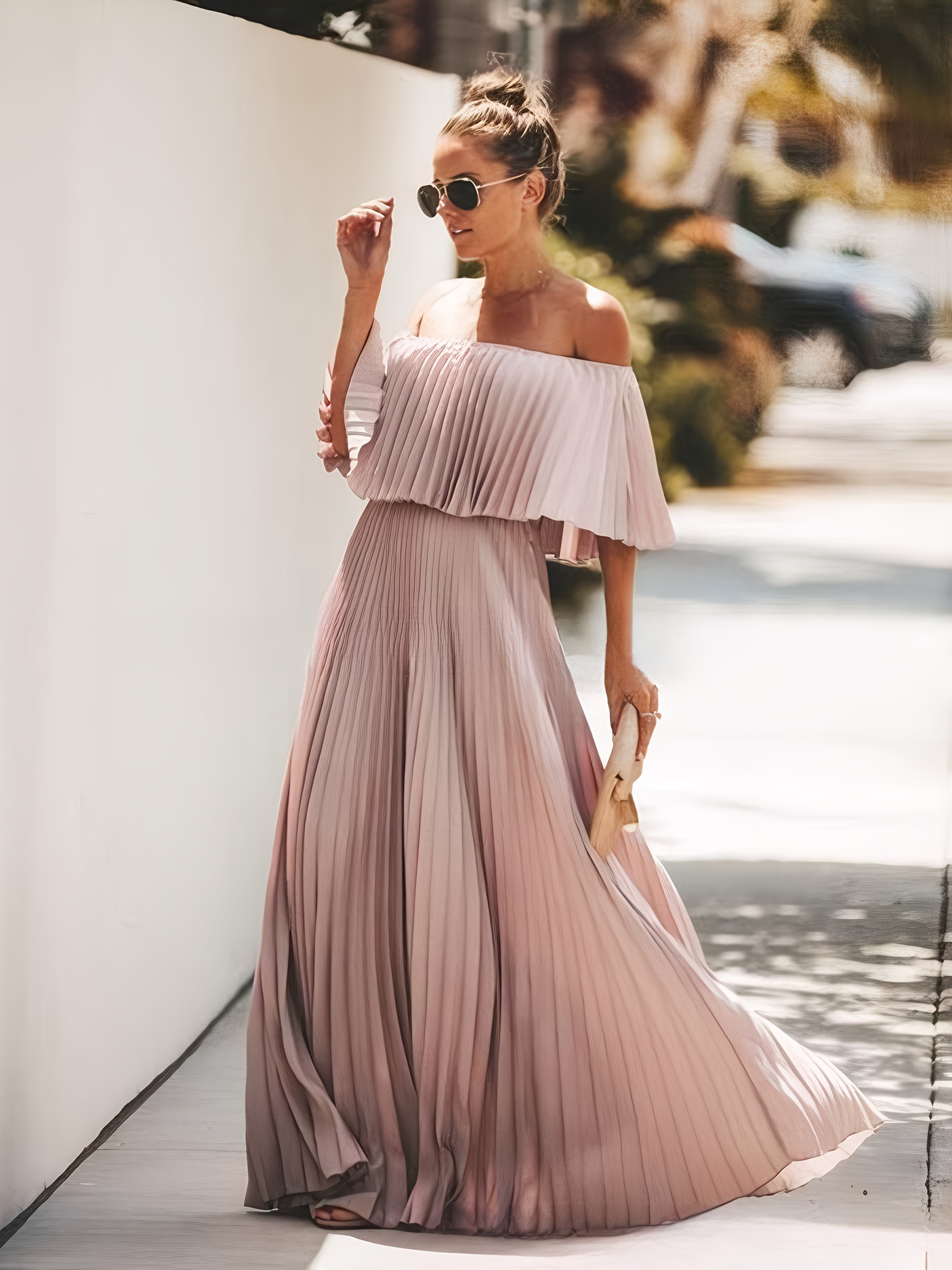 Dress, Beach Dress, Floor-Length Dress, Flared Skirt, Summer Women'S  Pleated Skirt
