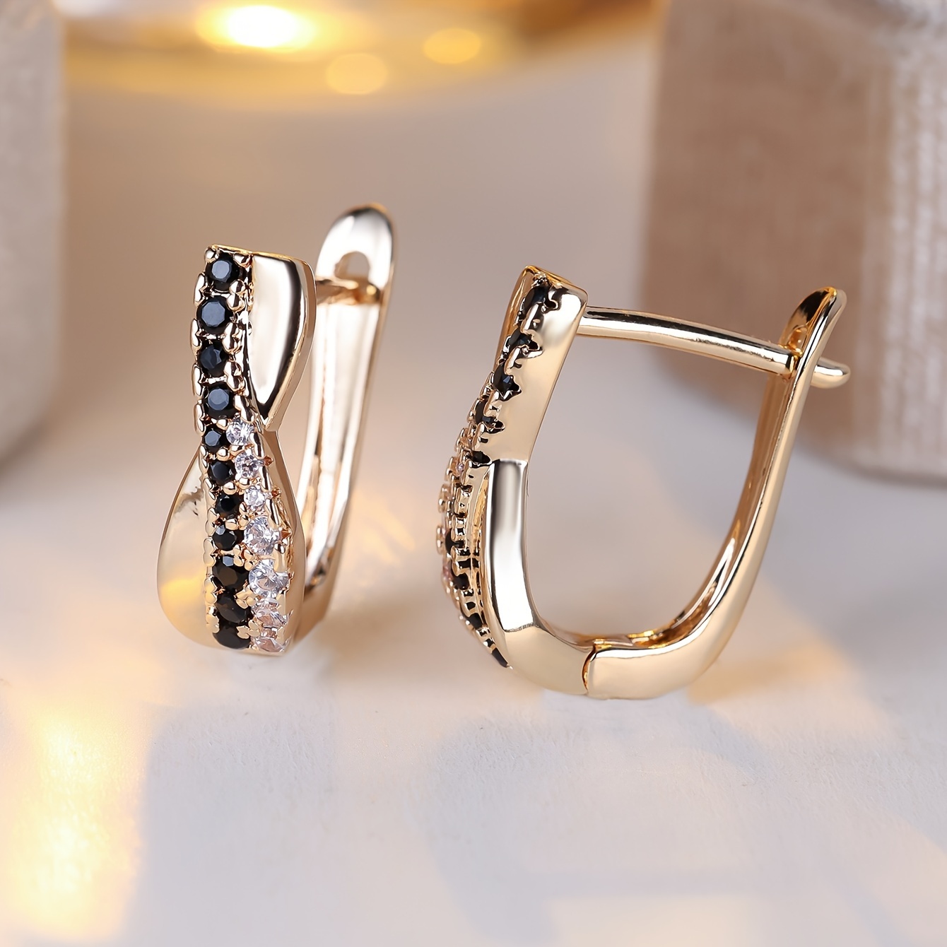 Women's Golden Yellow Micro-Pave Stripe Design Earrings