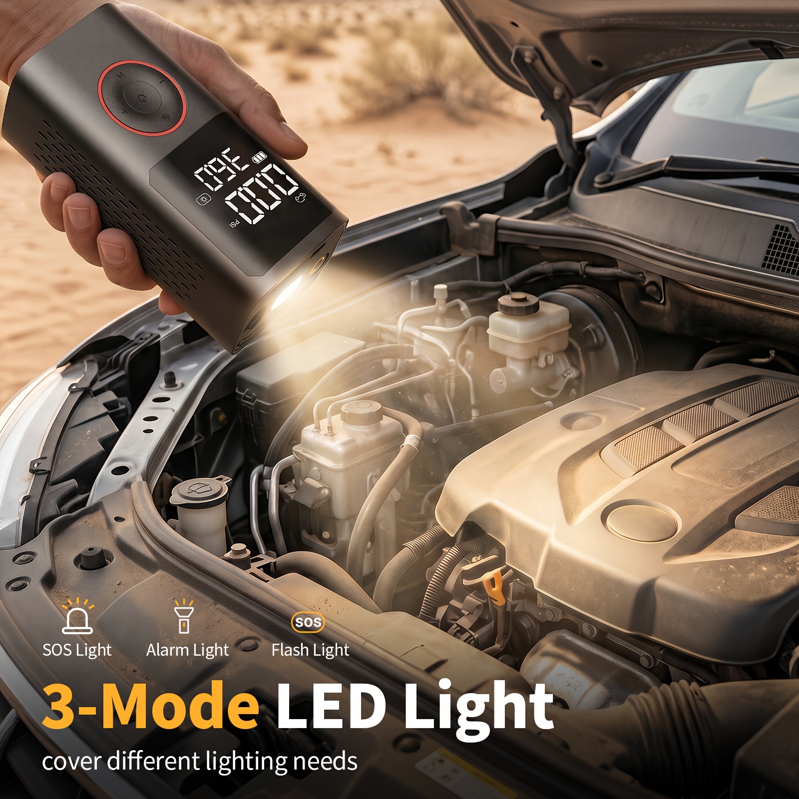 Portable Wireless Tire Inflator, 150PSI High-Pressure Air Compressor, 3x Faster Inflation, Digital Tire Pressure Display, 2000mAh X 2 High-Capacity Batteries, Auto-Stop When Full, Built-in LED Light, Multi-Function Inflation Nozzle