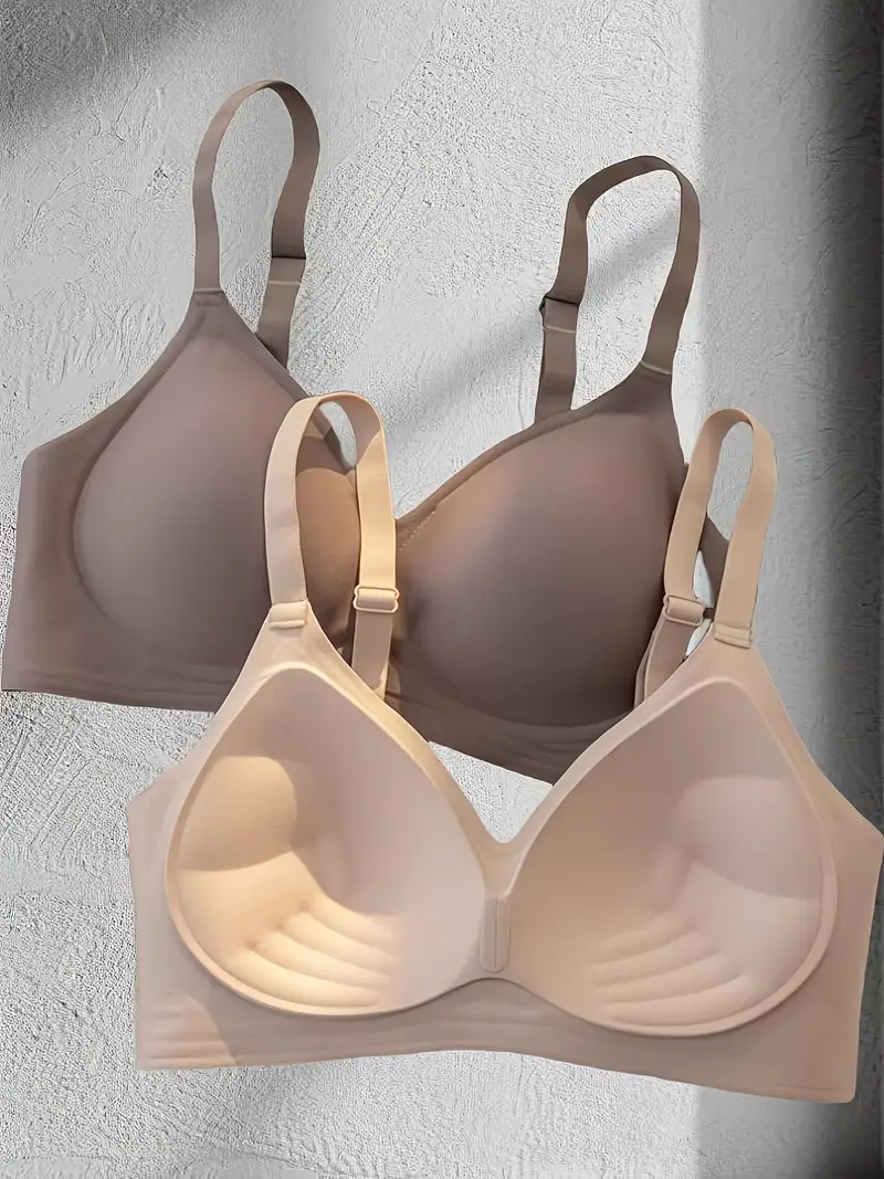 3pcs womens wireless push up bras set seamless t shirt style with palm support medium lift non removable pads soft nylon spandex blend thin straps black beige ideal for daily wear special occasions Product details 1