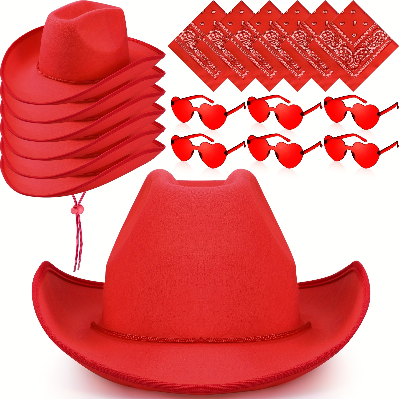 9pcs western hat red whiter blue glasses cowgirl bandana set  display picture 2