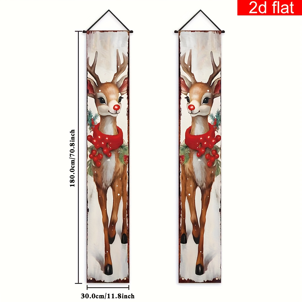 Image of 2d Flat Banner, 1 Pair, Christmas Deer Couplet Banner, Polyester, Christmas New Year Party Sign, Suitable For Indoor Outdoor Porch Home Wall Decoration