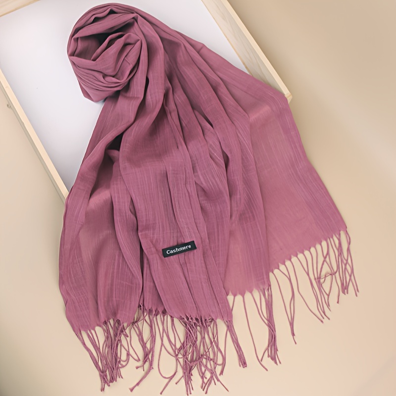 

Women's Classic Style Solid Color Scarf With Tassels, Long Soft Comfortable Shawl For Sun Protection And Warmth, Versatile For Daily Wear, Travel And Parties Gifts For Eid