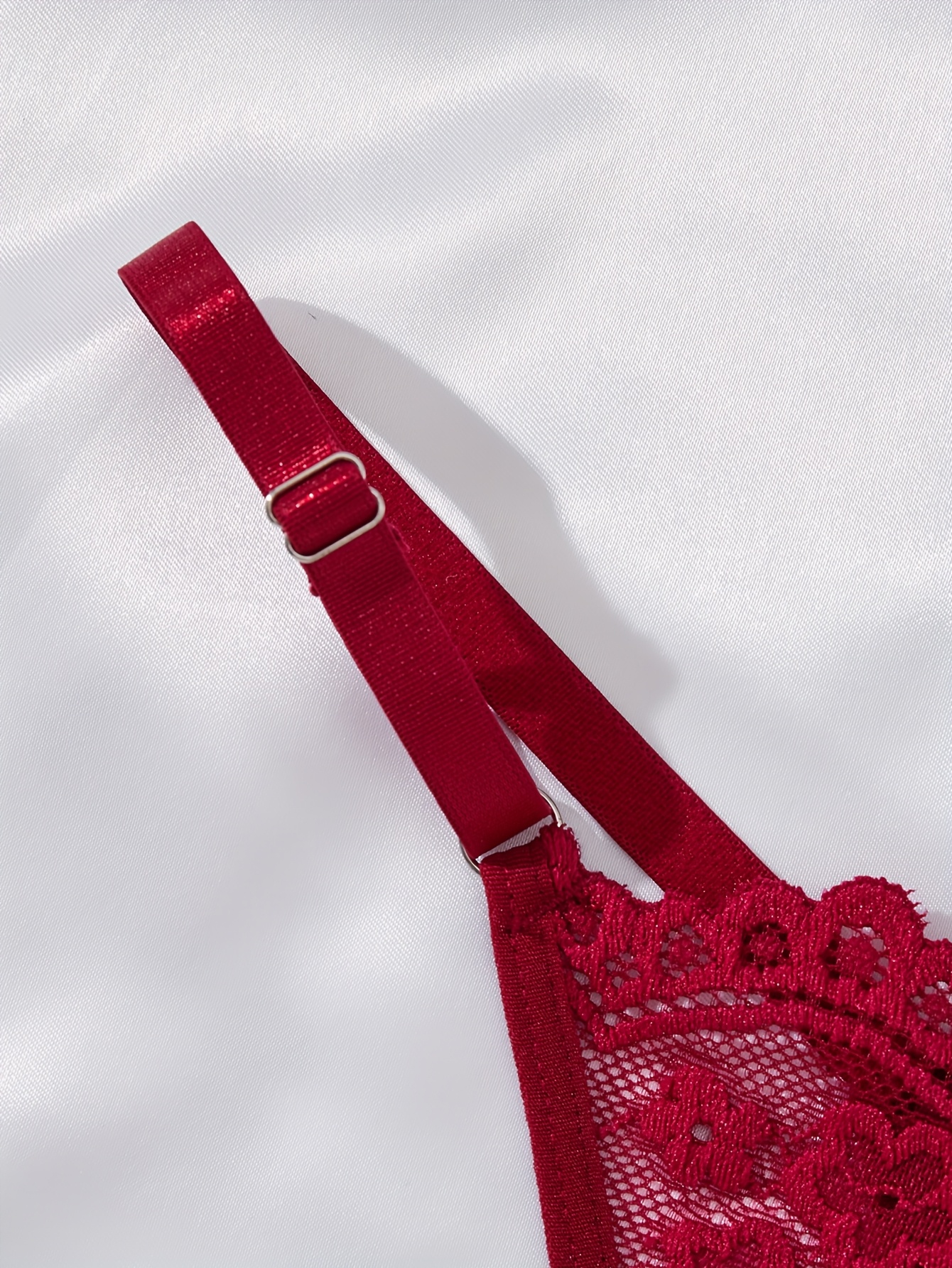 elegant solid color   short sleep dress wine red lace mesh panel bra fashionable semi sheer   nightwear with dual straps Product details 5