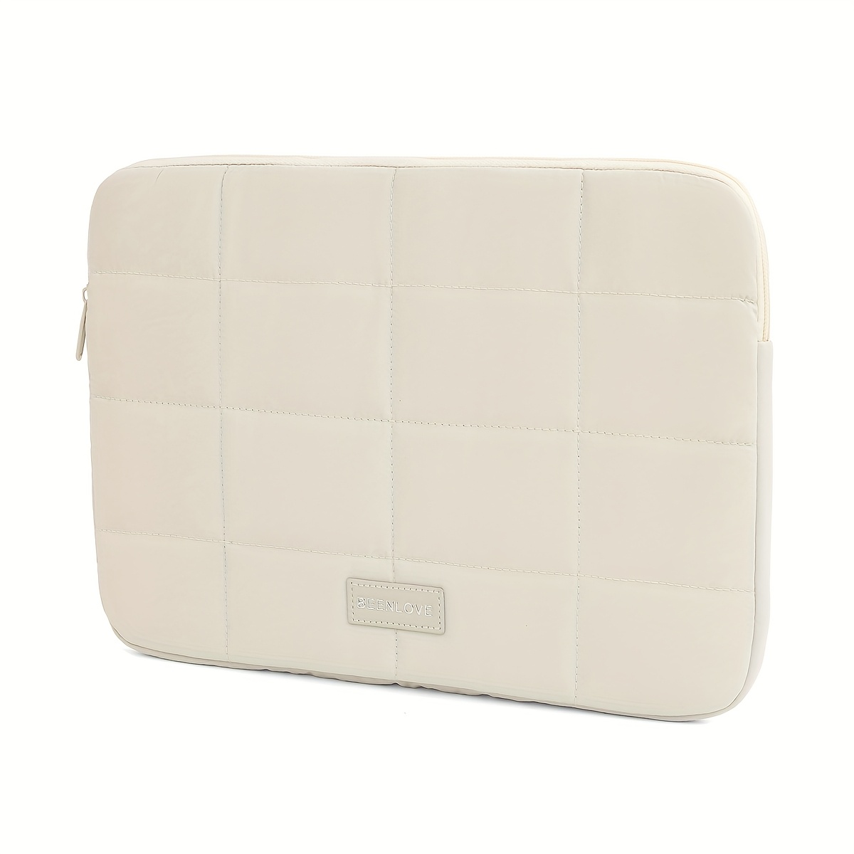 Image of Cute Quilted Laptop Sleeve Bag With Zipper, Fits 13 13.3 14 Inch Notebook, Soft Shockproof Lightweight Protective Computer Case, Korean Style Easy Solid Color Grid Design In White Navy