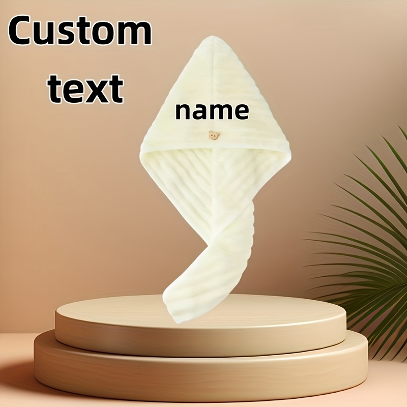 TEMU 1pc Custom Embroidered Thick Wave Pattern Coral Fleece Hair Drying Towel, Ultra-absorbent Quick-dry Bath Cap That Shed, Instantly Absorbs