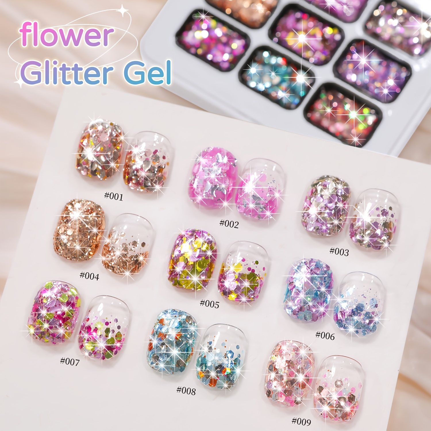 Sparkling 9-color Art Glitter Gel Kit - Shimmering Manicure Set For Women, Long-lasting Party Nails With Starry Glitter, Nail Design