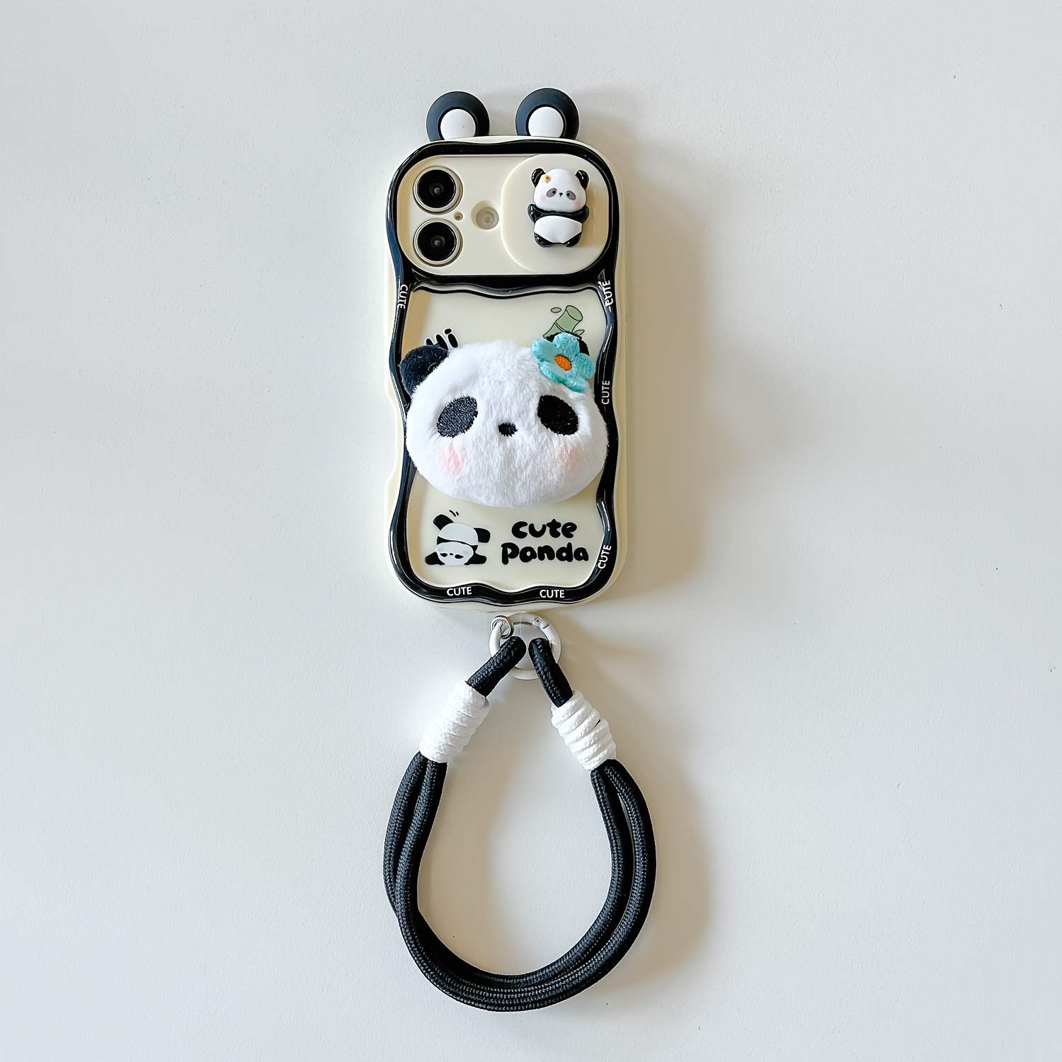 TEMU Phone Case - Panda Plush Toys With Straps For Protecting The Camera Lens, Compatible With Iphone 17/16/15/14/13/12/11 Pro
