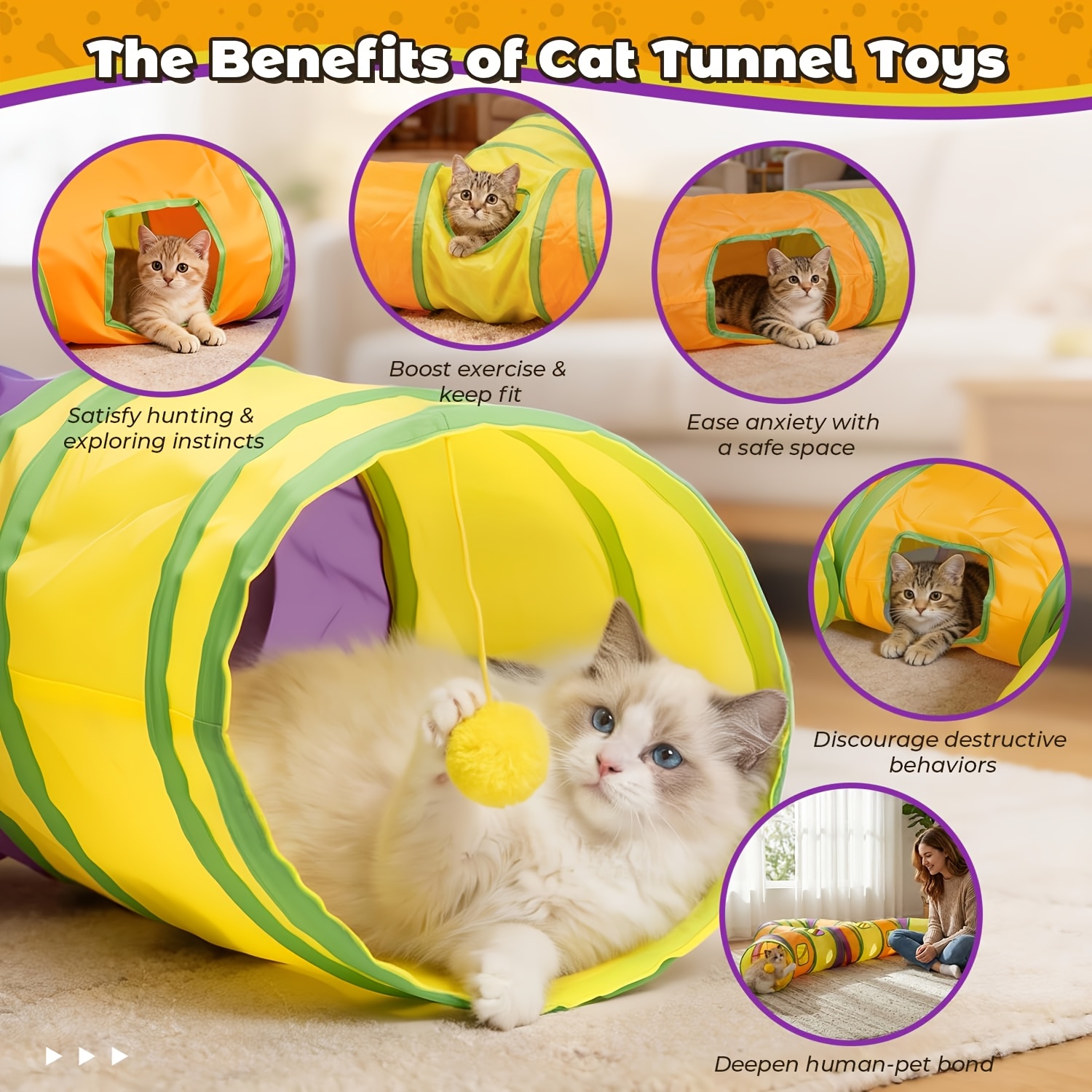 large collapsible play   for indoor cats featuring a maze design with hanging pom poms and interactive   suitable for kittens puppies rabbits   and guinea   Product details 3
