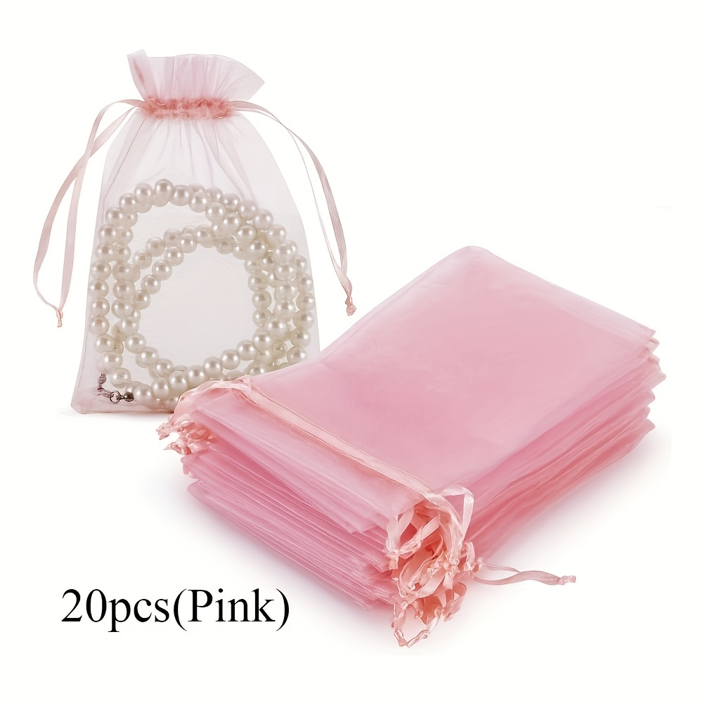 Image of Pink Organza Drawstring Gift Bag - Polyester Mesh, Lightweight Protection, Suitable For Weddings, Christmas, Parties, Jewelry And Gift Bags, Retail Store Fixed Equipment,halloween