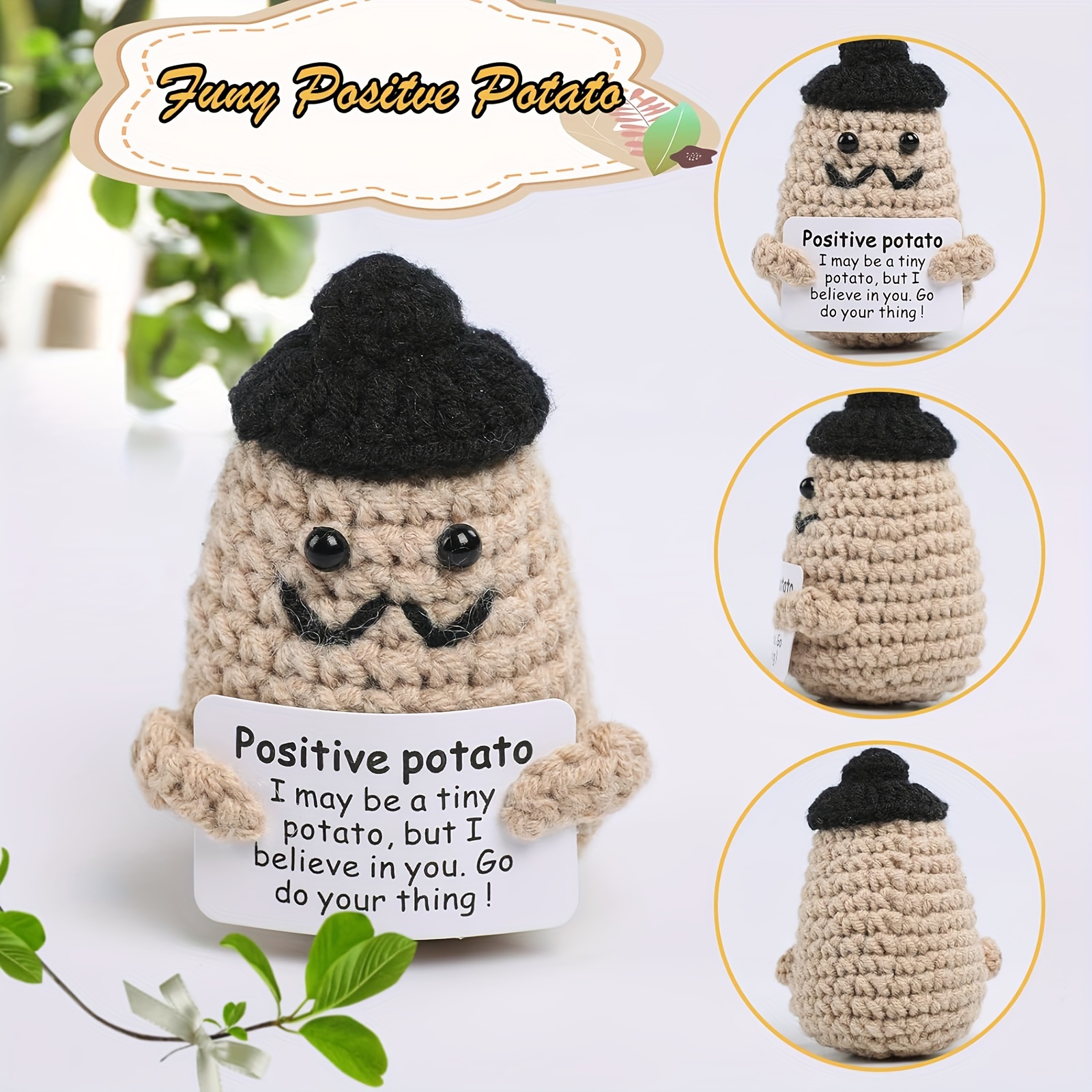2pcs Funny Positive Potato Crochet Potato with Positive and Life Card Funny  Home Decor Cheer Up Gifts for Friends Party