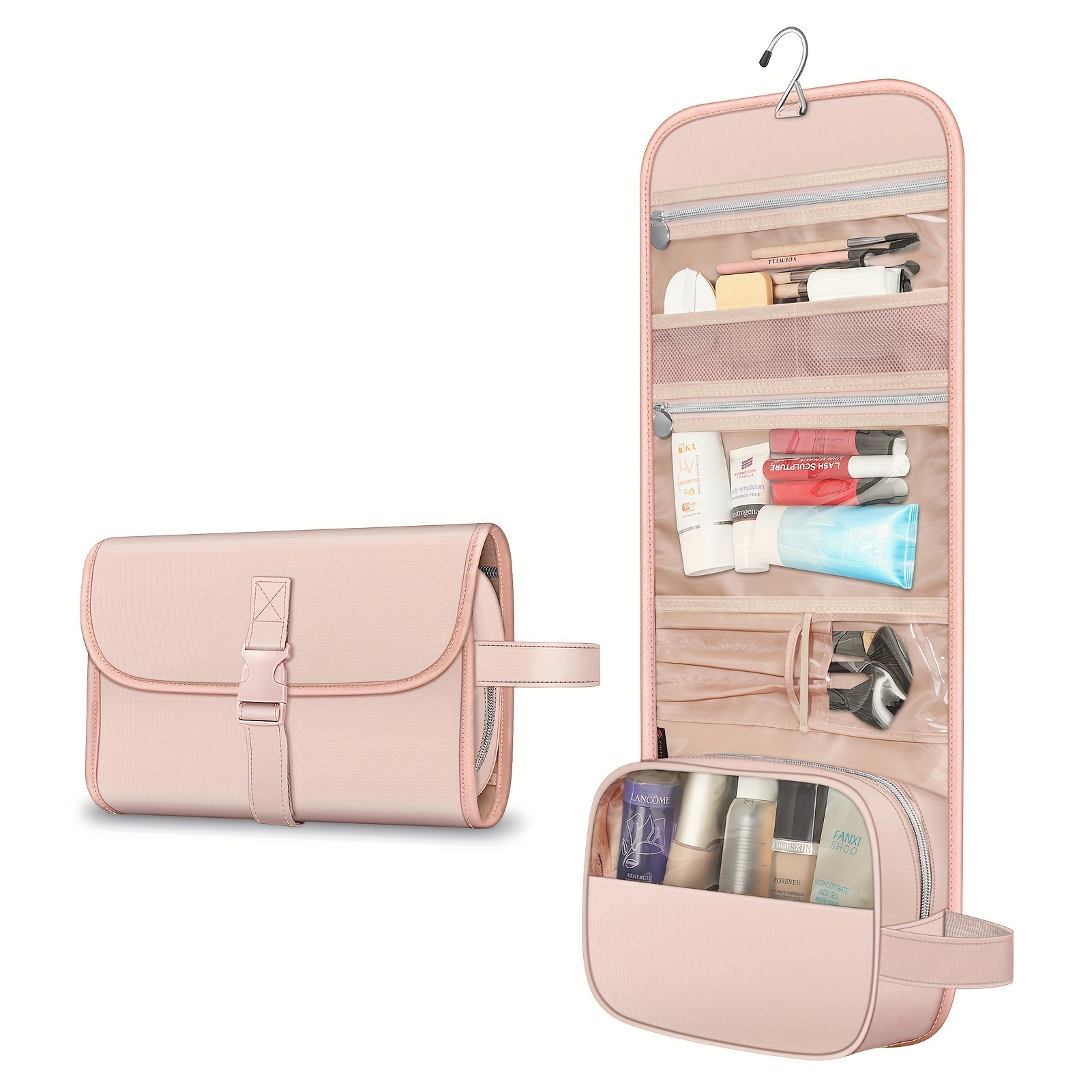 

Portable Large Toiletry Cosmetic Travel Bag For Women, Hanging Makeup Organizer Storage Pouch Case, Large Cosmetic Bag Travel Bathroom Shower Accessories