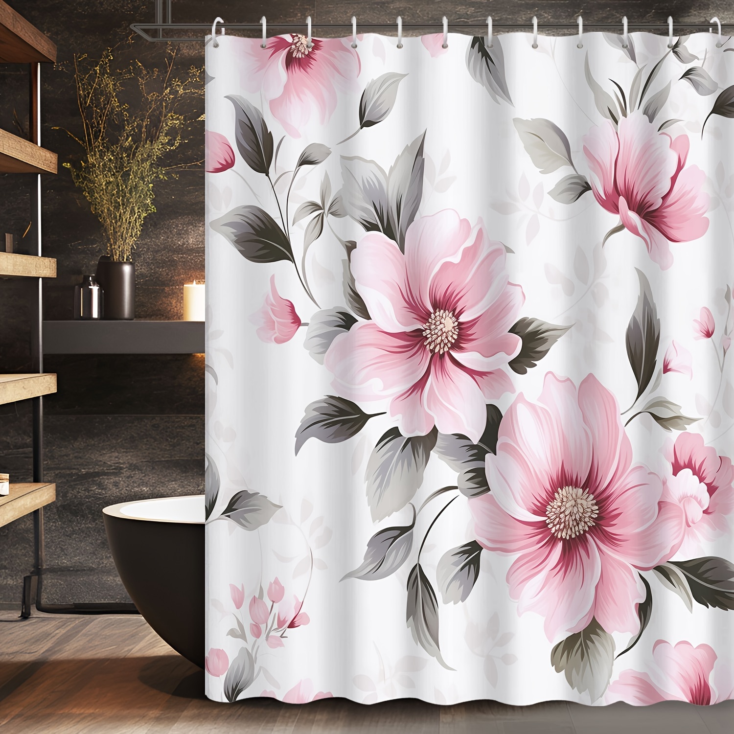 

1pc Shower Curtain, Water-resistant Shower Curtain With Plastic Hooks, Wall Decoration Pendant, Bathroom Partition, Bathroom Accessories
