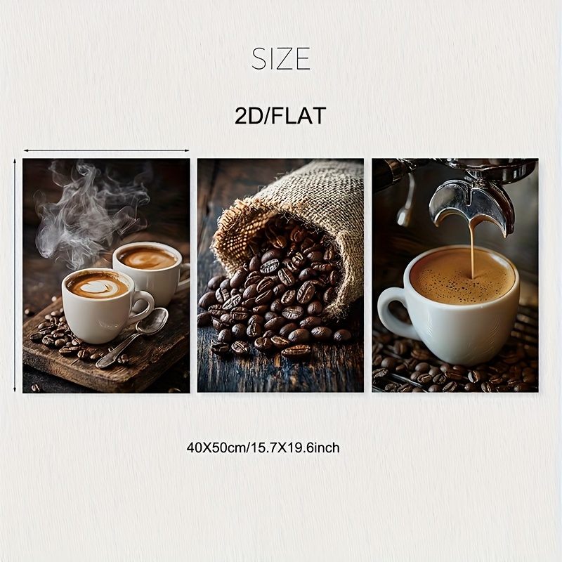 E-shop 3er-Set Hochwertige Kaffee-Kunstposter auf Leinwand, Italienische Kaffee-Art-Deco-Gemälde, Wandbilder für die Café-Bar, Moderne