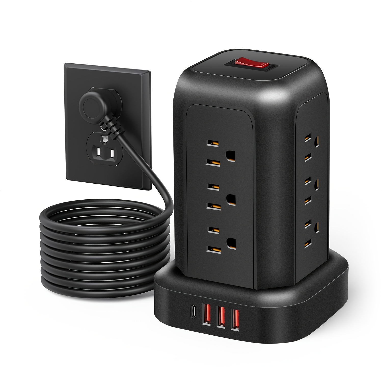 TEMU 16-jack Protector Power Strip 9.9ft Cord, Power Strip Tower With 4 Usb Ports (1usb C), Extension Cord With 12 Ac Multiple Outlets, Home Office