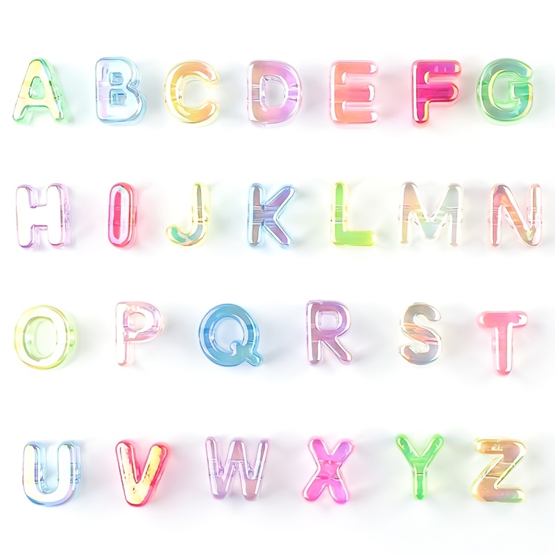 TEMU 26pcs Lettres Transparentes AB 21Mm, Perles Acryliques, Bracelet, Collier, Perles Décoratives, Cadeaux de Fêtes