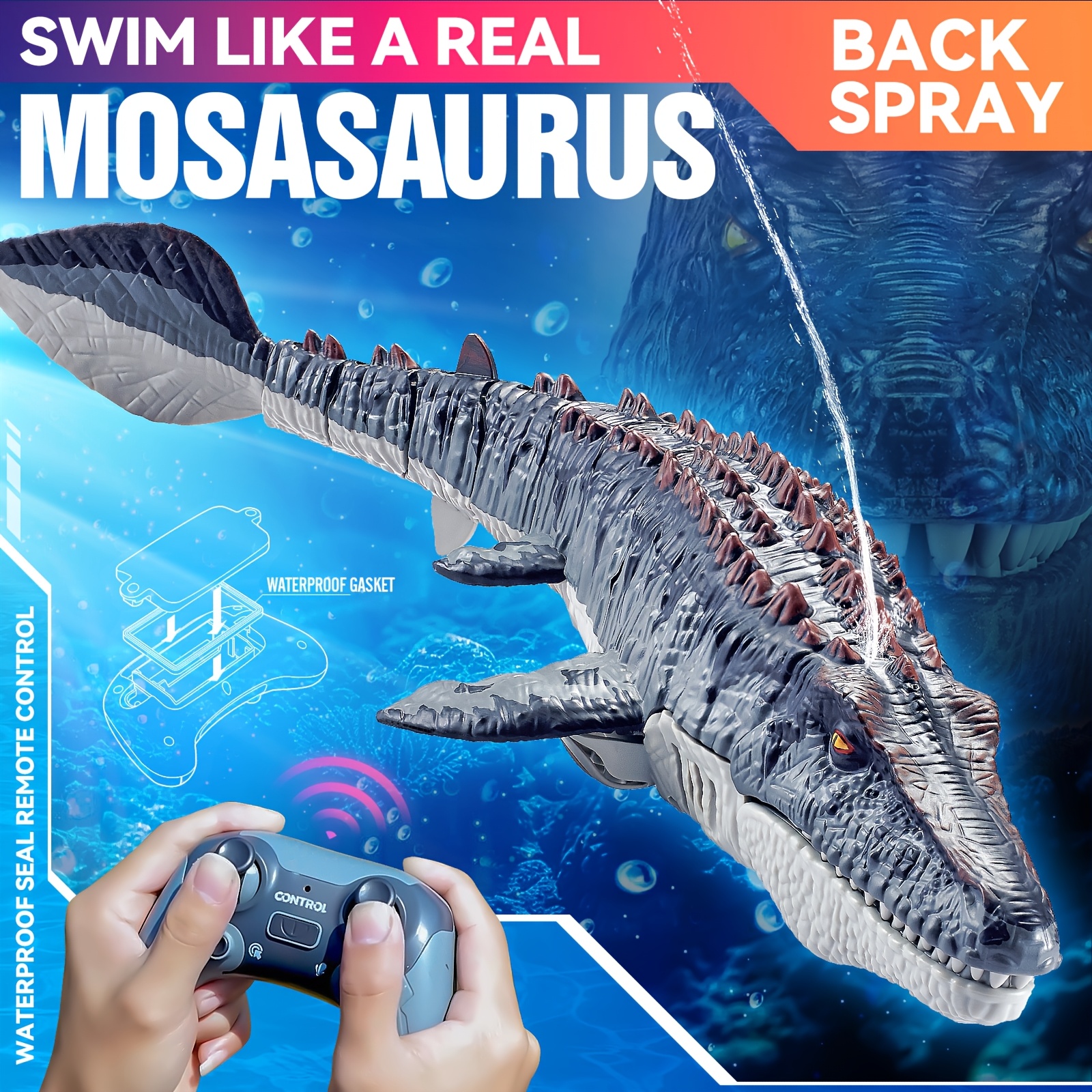 

Remote Control Mosasaurus Toy Boat - Realistic Swimming Action With Back Spray,, Rechargeable Battery, Ideal For Party Gifts And Interactive Play, 3-8, Swim Toys