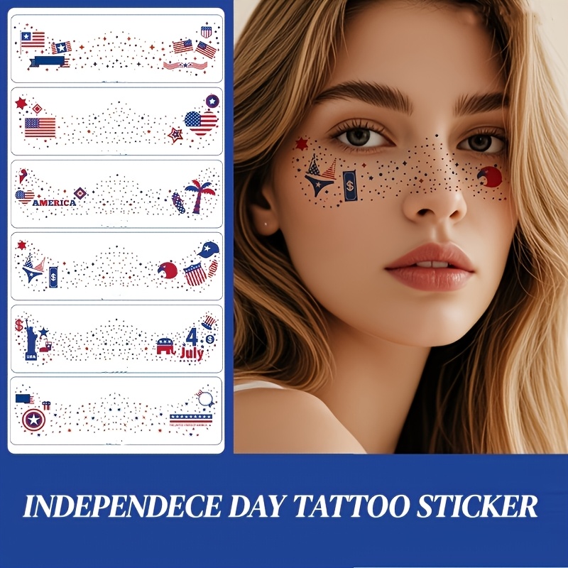 10pcs american     glitter face stickers     flag festive temporary tattoo stickers memorial day labor day   waterproof sweatproof party makeup stickers