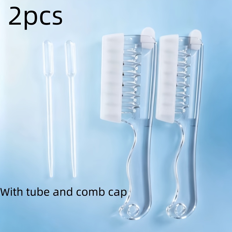 Image of 2pcs Scalp Hair Oil Applicator Comb With Stainless Massage Head & Liquid Guide Brush - Portable Suitable For Normal Hair Care, Quantitative Hair, Scalp Massager For Or Travel Use ( Included)