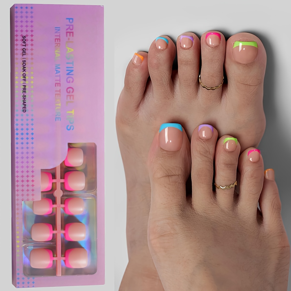 TEMU 150pcs French Toe Nail Patches &ndash; 15 Sizes, Short -on Toe Nails, Soak-off Soft Gel Toe Nail Extensions, Ideal For Women's Nail Art