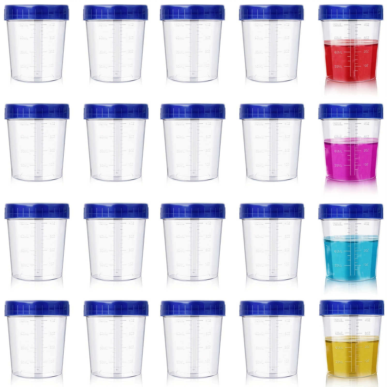 

20-pack 4oz 120ml Plastic With Screw Cap, Reusable Measurement Containers For Laboratory Use