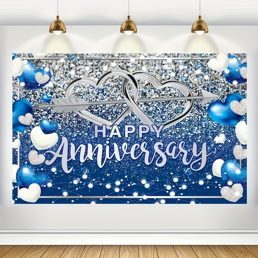 

1 Pc Anniversary Decoration Banner (43.3 X 70.8 Inch) Blue Anniversary Happy Background Romantic Couple Birthday Party Decorations Gift Photo Booth Props Background