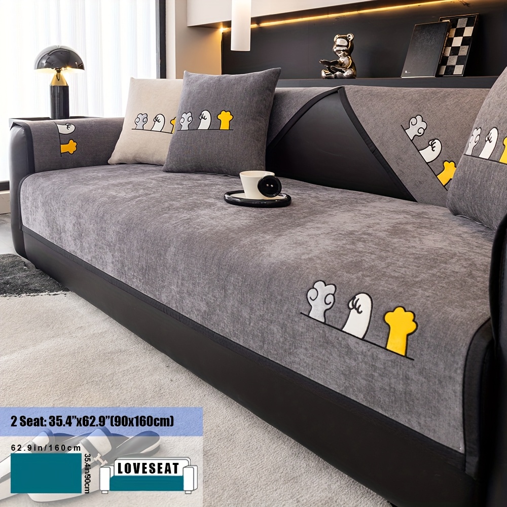 1pc Chenille Sofa Slipcover Couch Cover, Cat Embroidery Sofa Cover, Pet , Non-slip Sofa Cover, Furniture Protector, For Bedroom Office Living Room Home Decor
