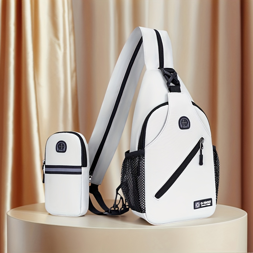 Image of Stylish Women Backpack & Phone Arm Bag Combo - Adjustable Strap, Durable Oxford Fabric, Zip Closure, Practical Pockets, Travel, Sports & Daily - , Everyday Carryall, , Mesh Side Pocket