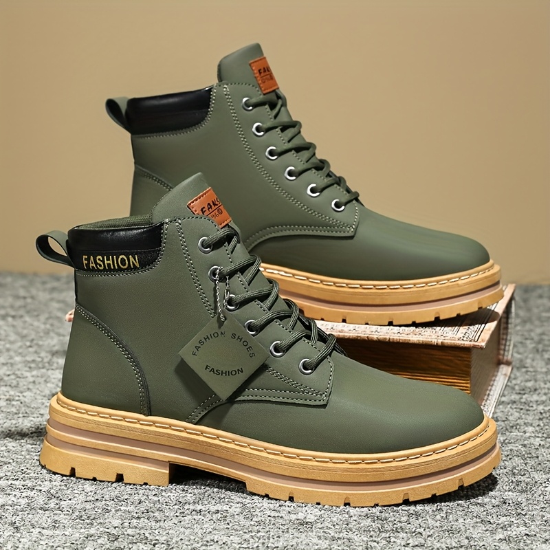 1 Pair KOONEXY Heavy-Duty Ankle Boots - All-Terrain Lace-Up, Anti-Slip PVC Outsole, Beige/Tan, PU/Fabric Upper - for Hiking, Motorcycle Riding, Skateboarding, Construction Work - Multiple Extended Sizes Available. All-Season Outdoor Casual Hiking