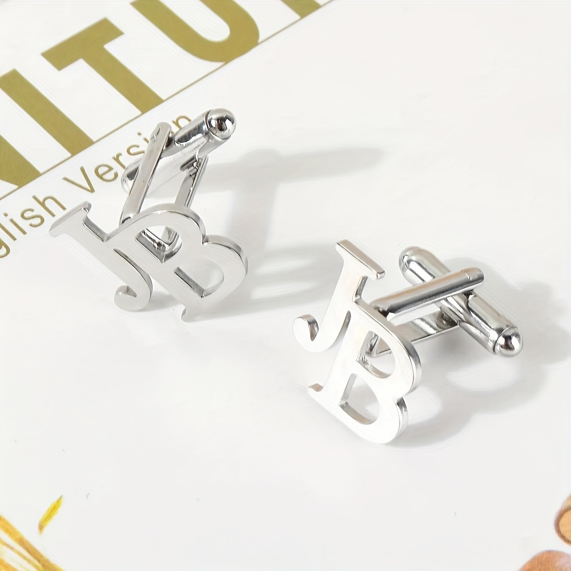 TEMU Custom Initial Cufflinks Personalized Double Letter Cufflinks Stainless Steel Simple Elegant Gentleman Cufflinks Groom Wedding Cufflinks Daily