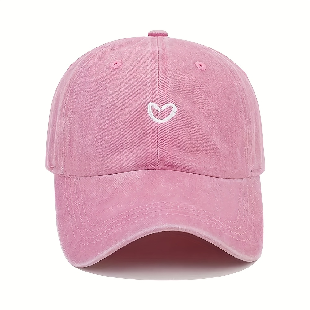 Image of Unisex Retro Embroidered Heart Breathable Mesh Baseball Cap For Women, Simple Washed Style Summer Outdoor Hat