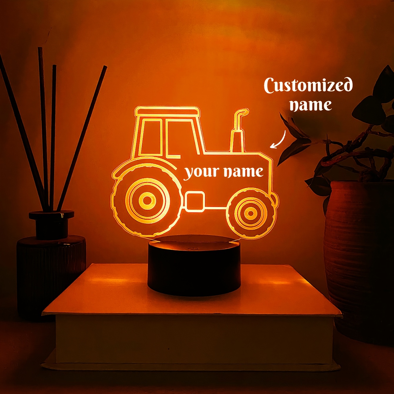 TEMU 1pc Customizable Text Name Creative Tractor-shaped Night Light, Touch-sensitive Multicolor Changing Color, Gift For Car Enthusiast Friend,