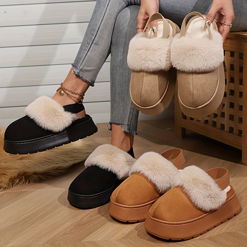 

Women's Indoor Home Cozy Thickened Warm Soft-bottomed Plush Slippers With Heel.