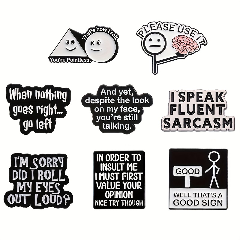 TEMU 8pcs "Quand Ne Va Pas... à Gauche" Broches en Émail Humoristiques - Pinces de Col avec Citations Sarcastiques, Accessoires Durables pour Collier