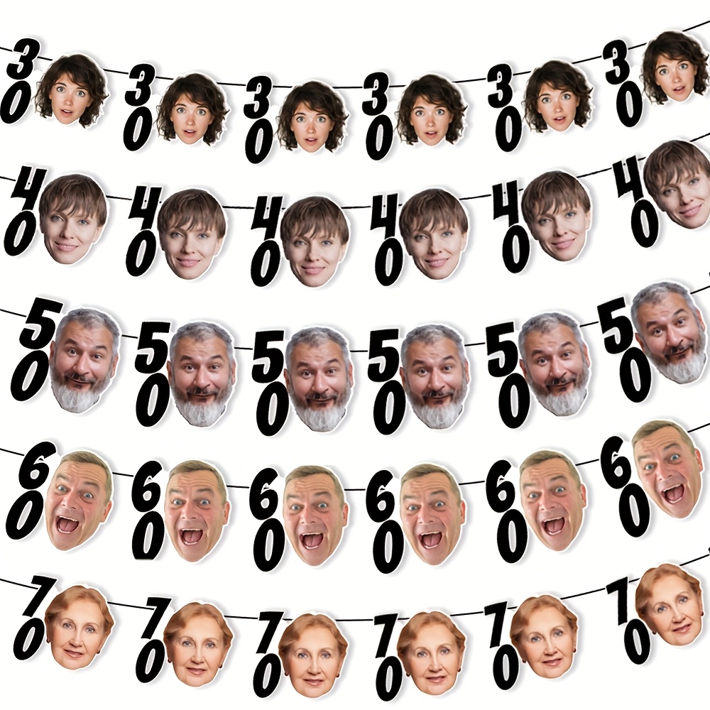 8pcs custom funny birthday photo banner with numbers personalized head banner 30   50     anniversary party decoration