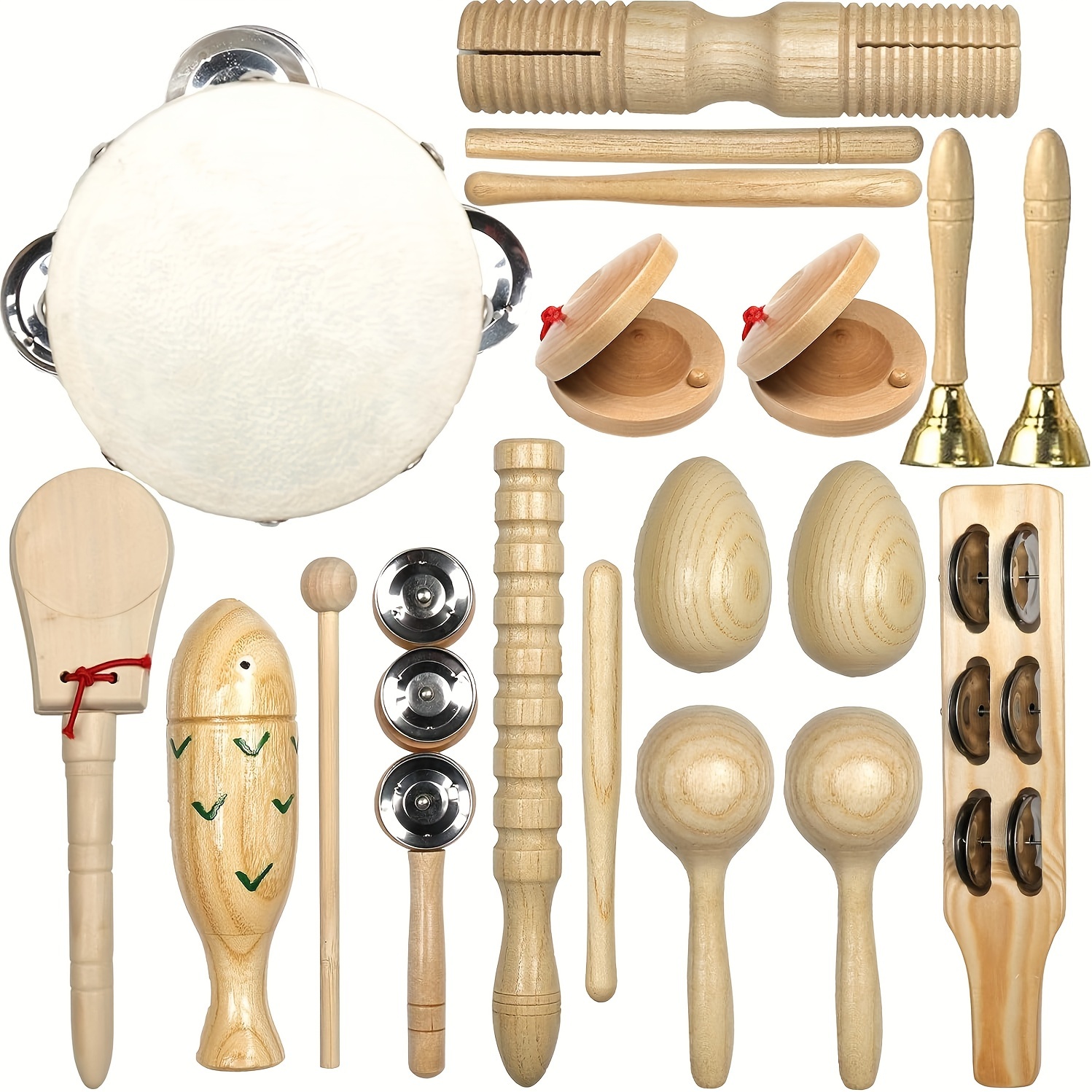 TEMU Musical Instruments Set, 15pcs Natural Wooden Percussion Bells Instruments, Educational Music Kit With Storage Bag Birthday