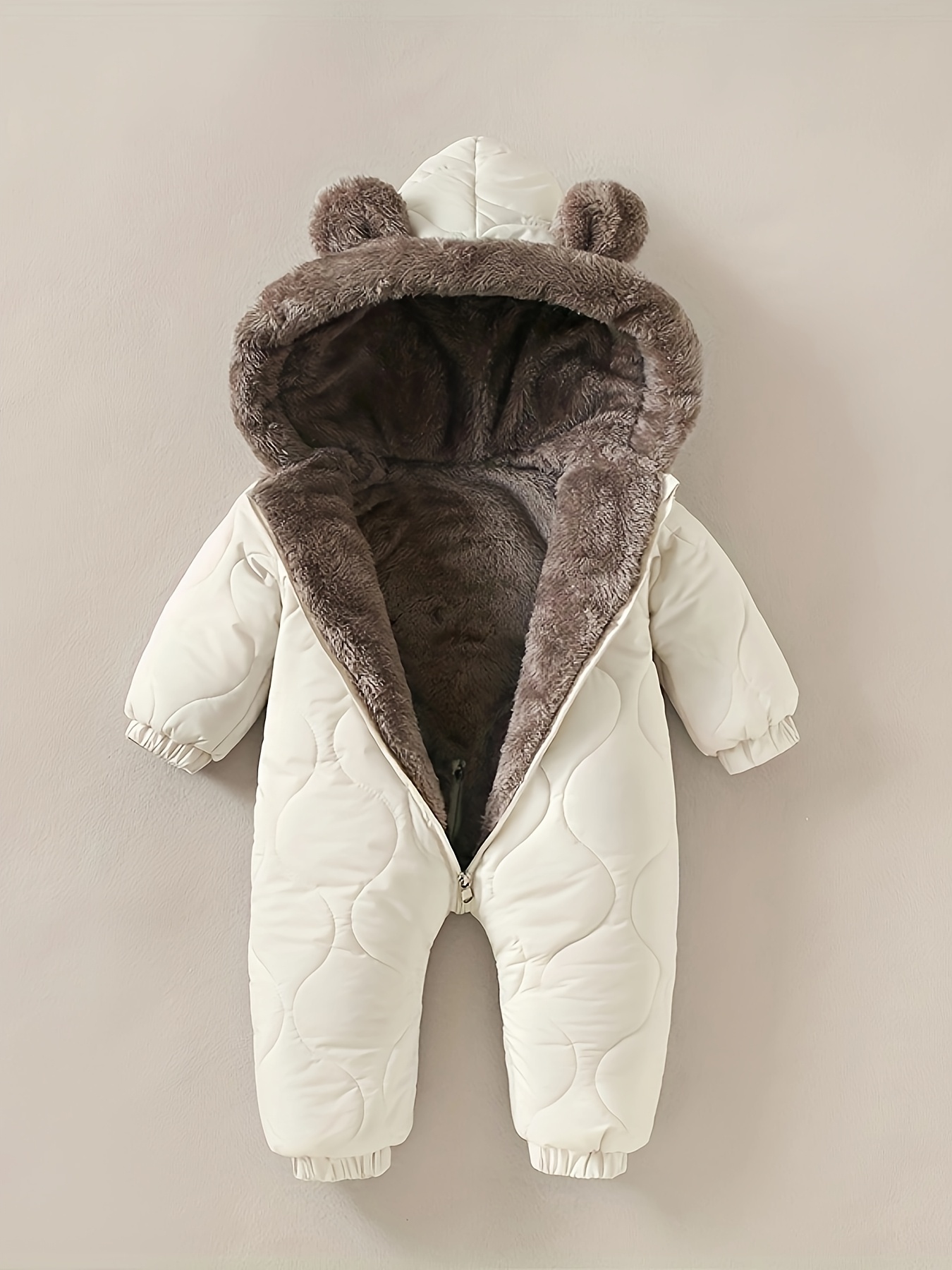 unisex snowsuit winter warm fleece lined hooded romper long sleeve loose fit thermal outfit for hand wash only solid   for outdoor