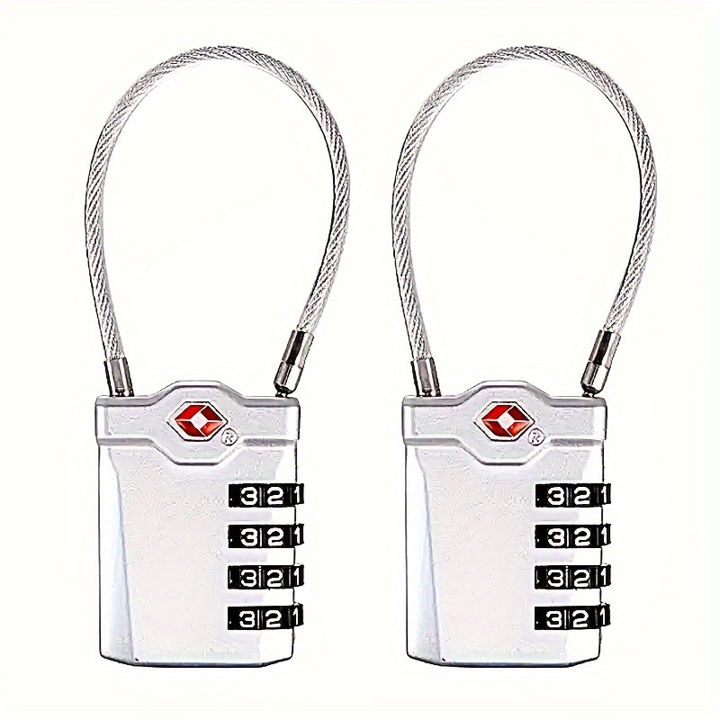 

A Set Of 2 Tsa Luggage Locks With 14cm Flexible Cable, 4-digit Combination Lock For Securing Luggage, Backpacks, School Lockers, Gym Lockers, Etc. (silvery, Pack Of 2)