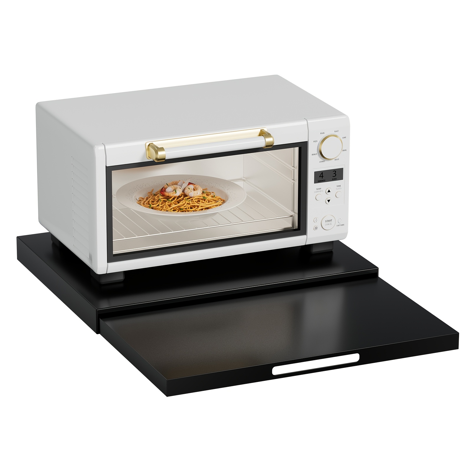 Multifunctional Microwave Shelf With Modern , Durable Pull-out Shelf With Reinforced Carbon , Space- Storage For Microwaves And Coffee Machines, Adjustable Design For Kitchens