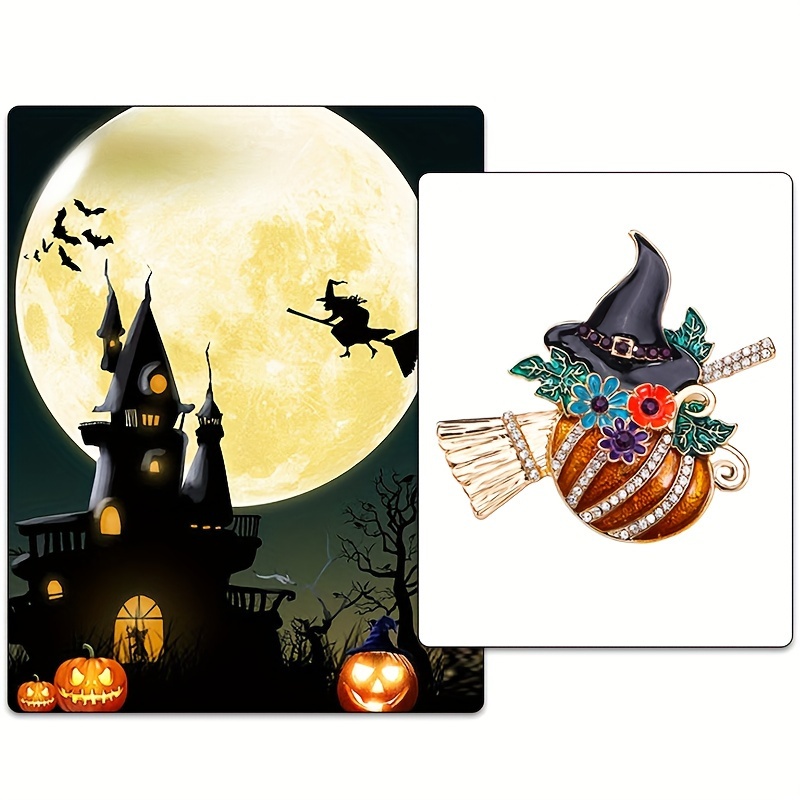 

Charming Halloween Witch & Pumpkin Brooch Pin - Cute Cartoon Style With Rhinestones, Alloy, Perfect For Daily Wear Or Parties