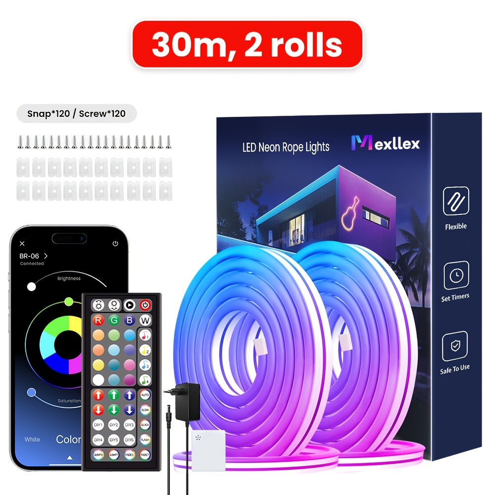 E-shop Outdoor RGB Neonlichter mit drei Leitungen, inklusive APP- Fernbedienung, IP67 spritzwassergeschützt, farbverstellbar, synchronisiert mit
