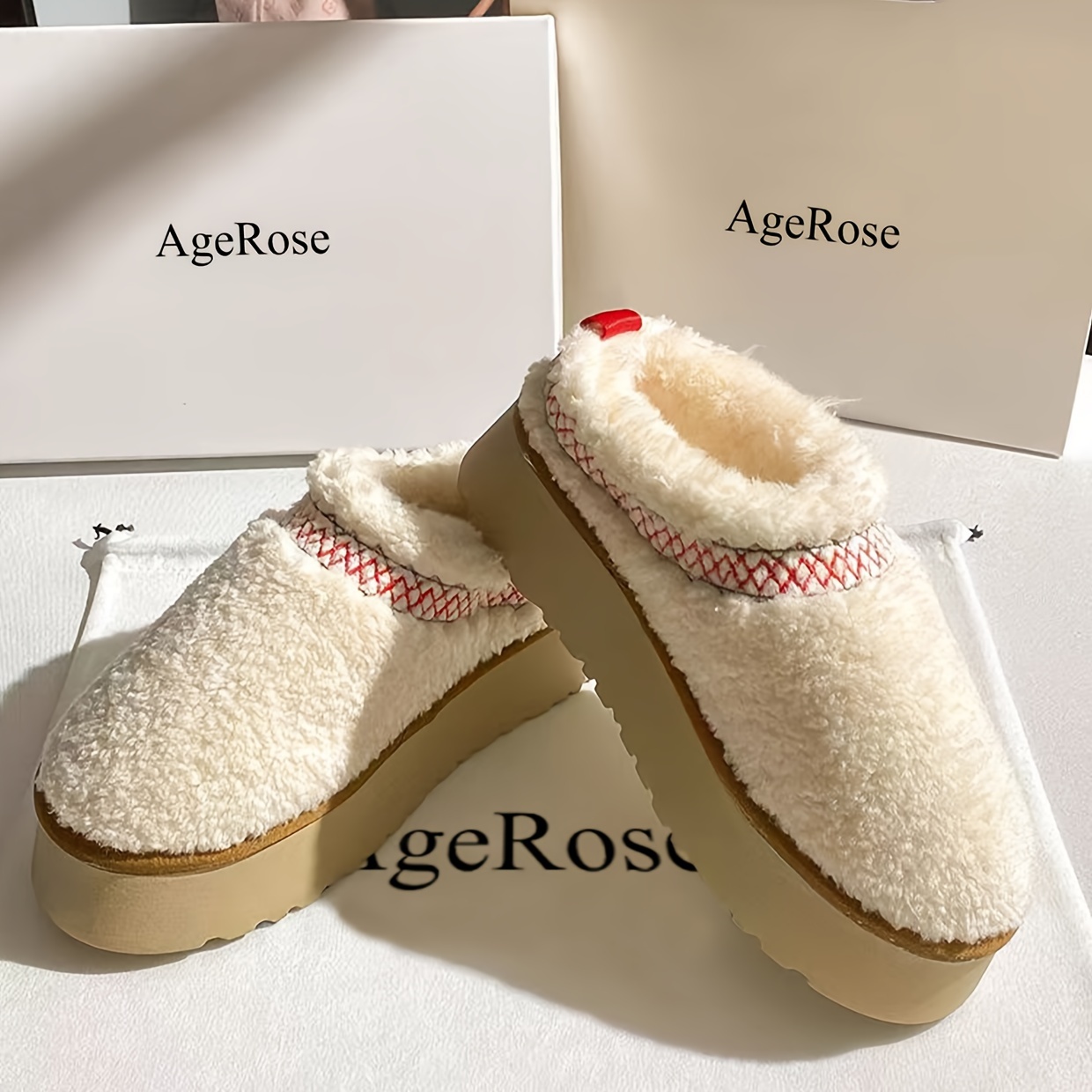 

1 Pair Agerose Women's Plush Slippers - Casual Solid Color Slip-on House Shoes With Soft Flannel Lining, Eva Sole & Insole, Comfortable Warm Indoor/outdoor Footwear