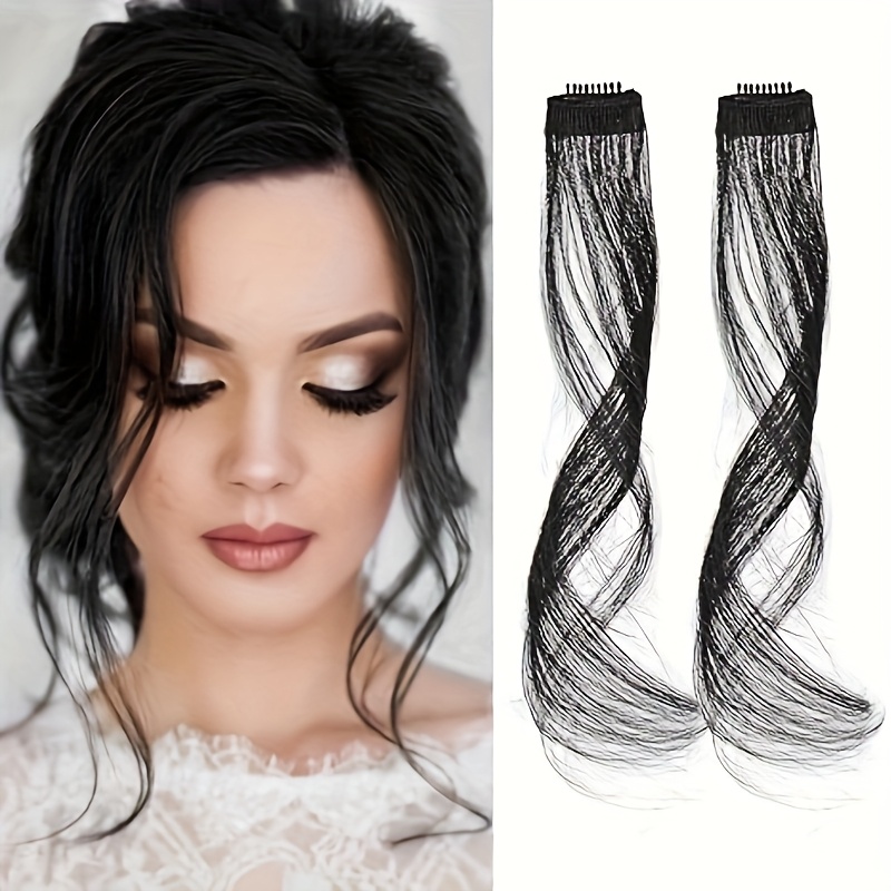 2pcs elegant body wave clip in hair extensions high temperature fiber womens side bangs christmas music festival hairpiece details 1
