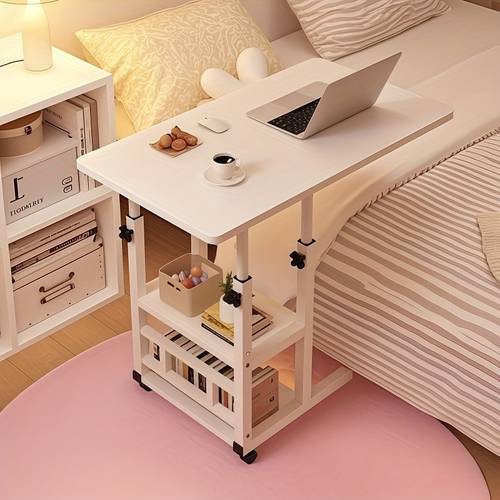1 movable multifunctional computer desk home bedroom bedside table computer desk bedroom living room lazy and simple student writing desk movable and adjustable height laptop desk 360 degree rotating wheels perfect birthday gift