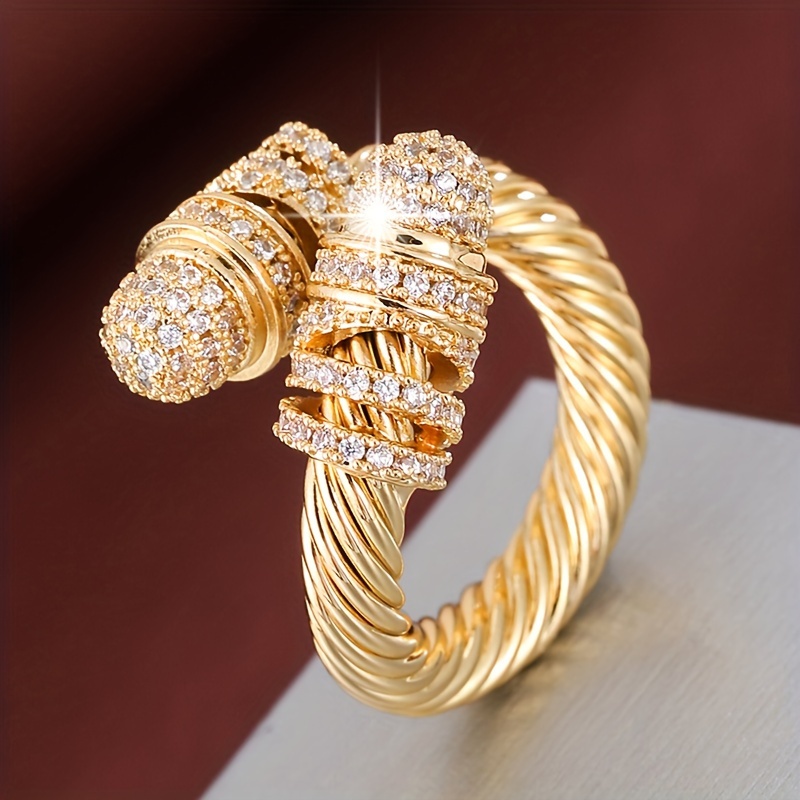 

Elegant Twisted Ring With Synthetic Cubic Zirconia For Women - Copper Base, Platings , & Special Gifts - 1 Piece