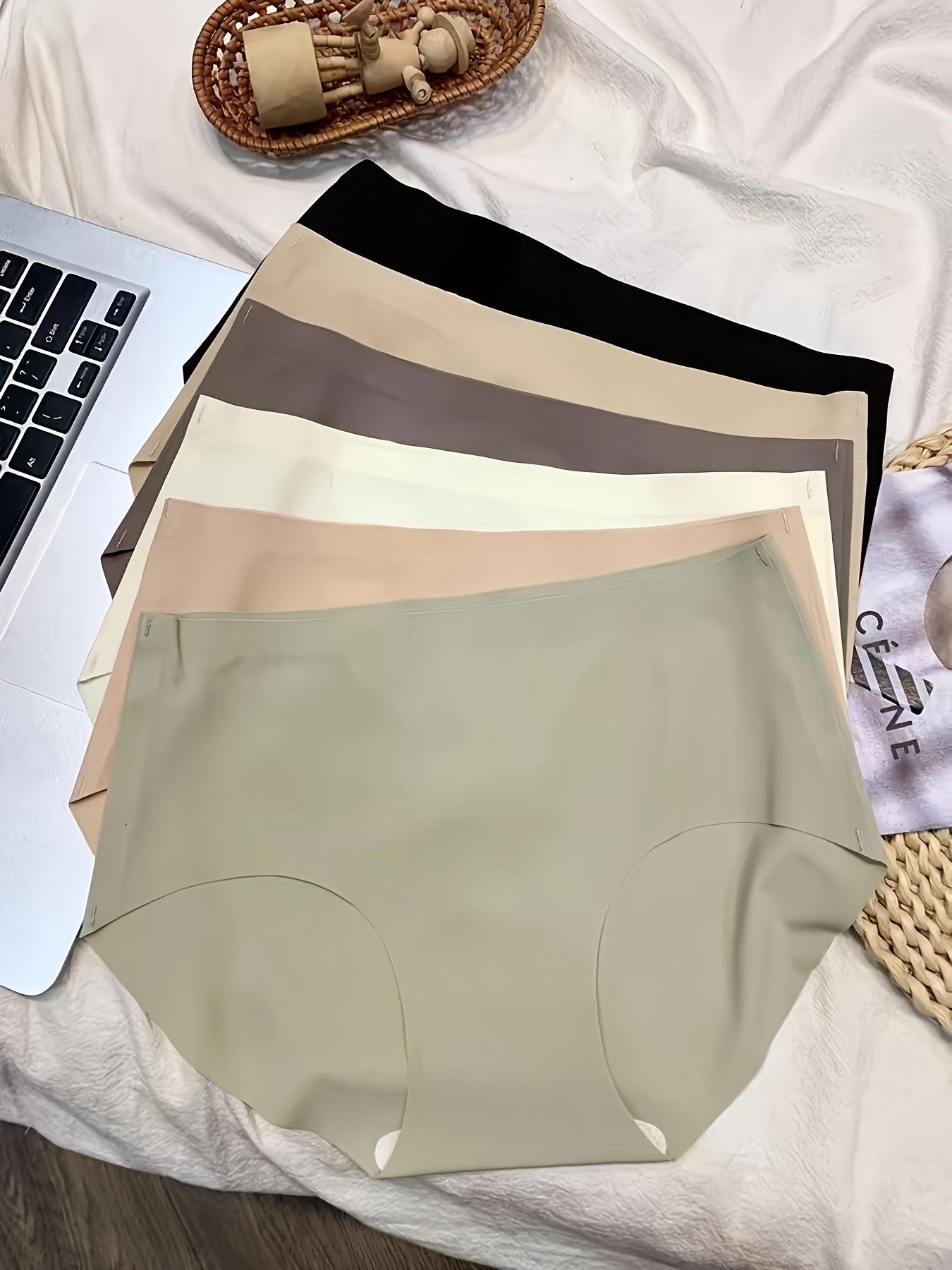 6pcs Set of Women's Seamless 7A Mulberry Sports Yoga Panties, Mid-Rise Triangle Underwear, Non-Pinching Hip Design